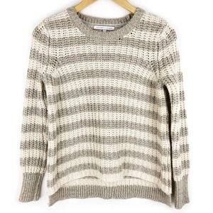 Victoria's Secret Chunky Sweater Striped Gray White Cotton Wool Knit Fall S